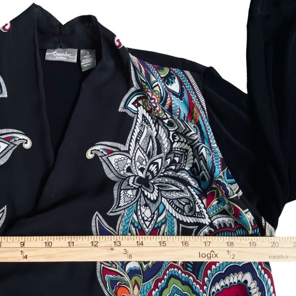 Chicos Travelers Cardigan Open Front Sz 1 US M Multicolor  Paisley Chiffon Flowy - Picture 3 of 5